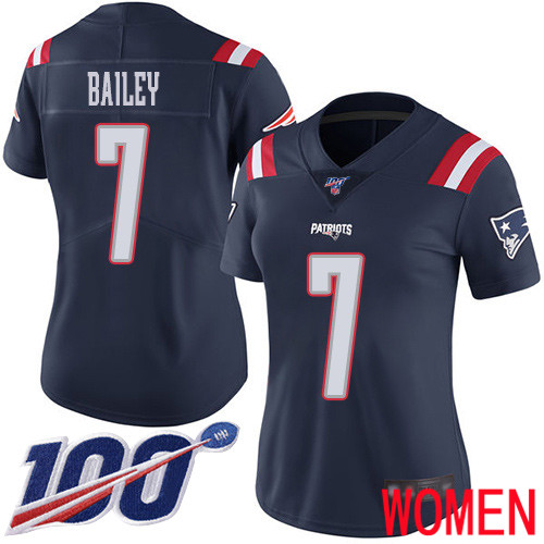 New England Patriots Football #7 100th Season Rush Vapor Limited Navy Blue Women Jake Bailey NFL Jersey->women nfl jersey->Women Jersey